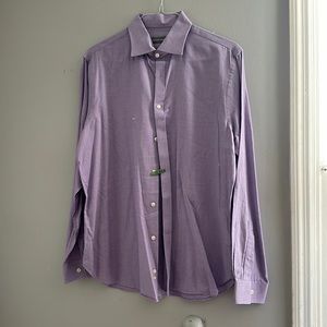 Michael Kors slim fit mens Purple plaid button up shirt. Size large